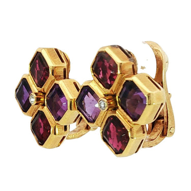 Bulgari Carre Earrings Amethyst Tourmaline Clip-ons 18K Yellow Gold