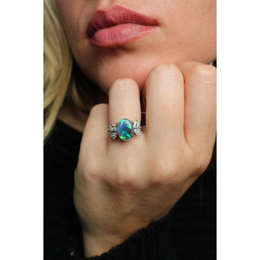 Estate Platinum Black Opal Diamond Ring ~2.7ctw Natural Opal