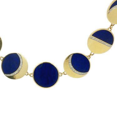 Estate 18K Moon Necklace by Pamela Love 'Moon Phase' Lapis Diamonds Yellow Gold