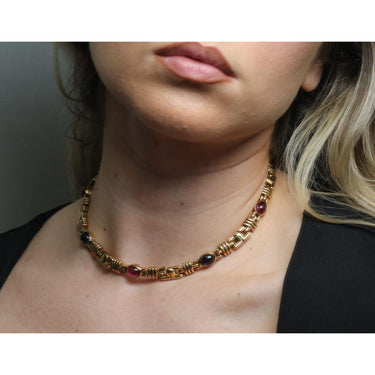 Bulgari Parentesi Gemstone Necklace 18K Yellow Gold Iolite Tourmaline ~17.9ctw