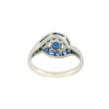 Art Deco Blue Sapphire Thai No Heat Halo Ring 14K White Gold