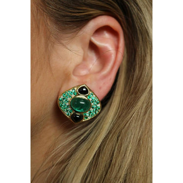 Marina B. Emerald Lucilla Clip On Earrings Black Spinel Diamonds 18K Yellow Gold