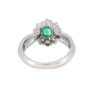 Vintage Classic Platinum Emerald and Diamond Cluster Ring 1.07ctw