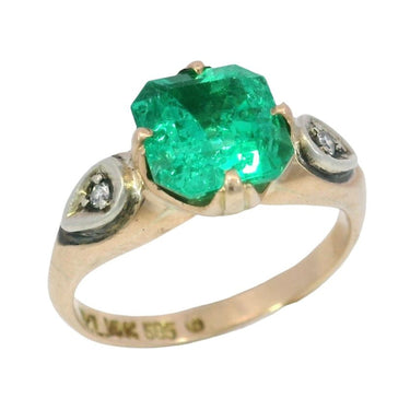 Victorian Emerald Engagement Ring 2.22ct Columbian F1 GIA Ring 14K