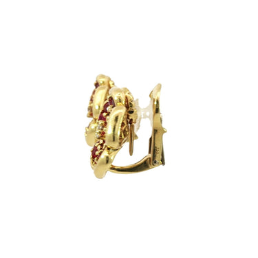Asprey Ruby Diamond Earrings Flower Motif 18K Yellow Gold ~2.43ctw