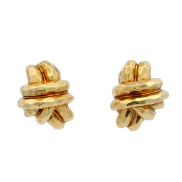 Henry Dunay Hand Hammered Finish 18 Karat Yellow Gold Clip on Earrings 18K Gold