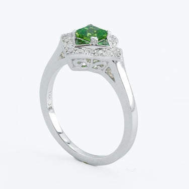 Modern Tsavorite and Diamond Cluster Ring in 14 Karat White Gold