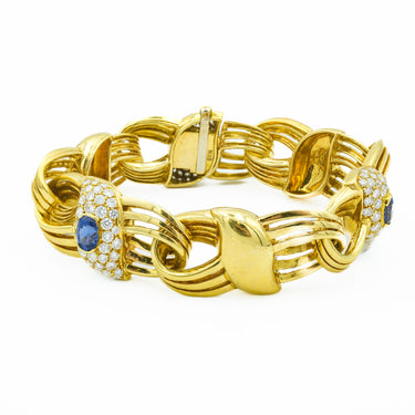 18 Karat Yellow Gold Bracelet with Blue Sapphires and Diamonds