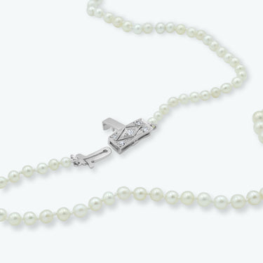 Art Deco Certified Natural Saltwater Pearl & Diamond Platinum Graduated Necklace