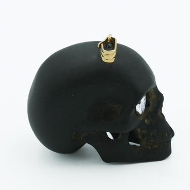 Victorian Memento Mori Jet or Charcoal Skull with Rose Cut Diamond Eyes