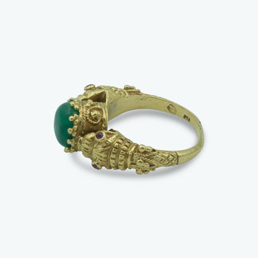 Vintage Ilias Lalaounis Emerald & Ruby Double Snake Figural Ring in 18K Gold