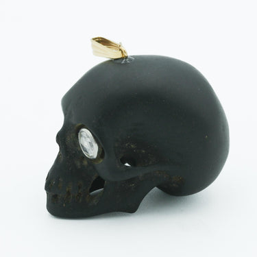 Victorian Memento Mori Jet or Charcoal Skull with Rose Cut Diamond Eyes