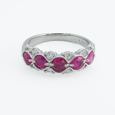 Modern Platinum Ruby and Diamond Band Stackable Ring