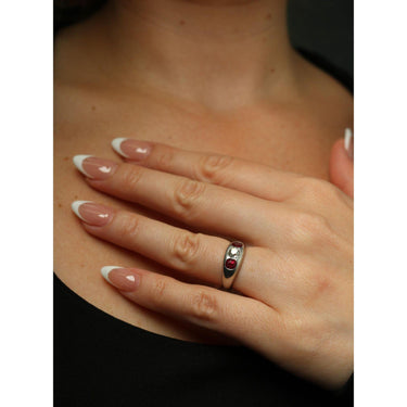 Platinum Three Stone Gypsy Ring Rubies Diamond Center Late Deco 1950's