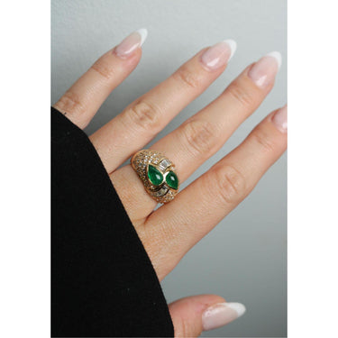 Estate 18K Pave Diamond Cocktail Ring Emerald Cabochon 18k Yellow Gold ~3.81ctw