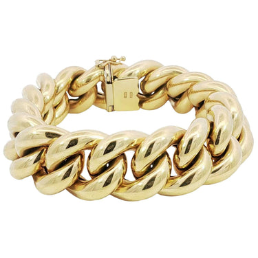 Vintage 18K Curb Link Chunky Bracelet Yellow Gold 61 Grams