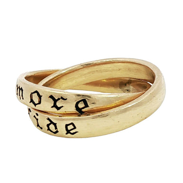 Vintage 14K Rolling Ring Yellow Gold Black Enamel SZ6 'Amore Fide' 'Love Faith'