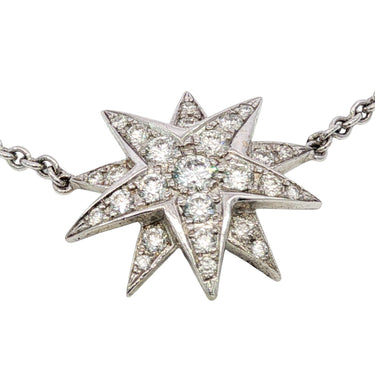 Diamond Starburst Pendant Necklace 18K White Gold  ~1.0ctw