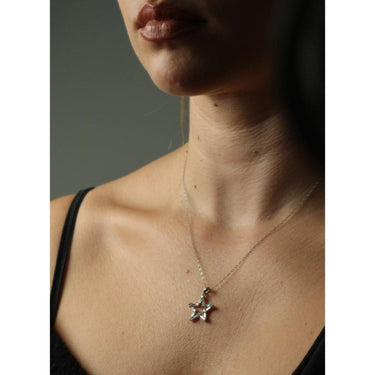 Platinum Diamond Star Pendant 18K Necklace Baguette-cut & Round Diamonds ~.75ctw