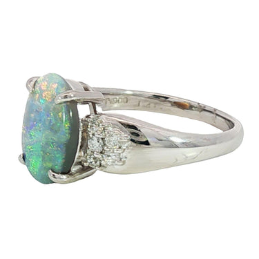 Estate Black Opal Ring Platinum Diamond Accents Size 5.5 ~1.61ctw