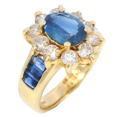 Estate Sapphire Diamond Cluster Ring 18K Yellow Gold ~3.77ctw