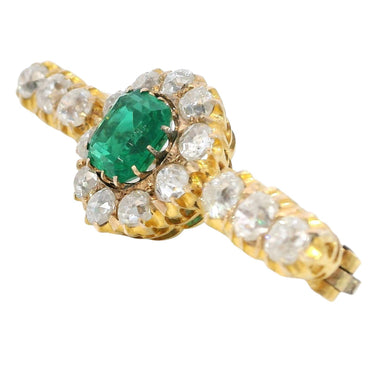 Victorian 18K Diamond Brooch Synthetic Emerald Yellow Gold ~3.64ctw