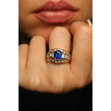 Cartier No Heat Sapphire Diamond Ring Royal Blue 18K Yellow Gold ~5.71ctw