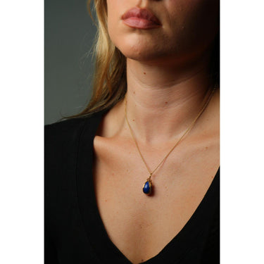 Schlumberger Tiffany & Co. Lapis Lazuli Egg Pendant Necklace 18K Yellow Gold