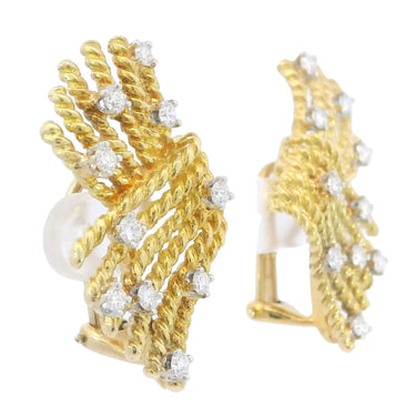 Tiffany & Co. Jean Schlumberger V-Rope Diamond Earrings 18K Yellow Gold ~1.0ctw
