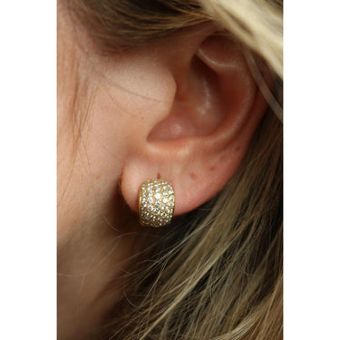 18K Diamond Huggie Hoop Earrings Yellow Gold ~1.7ctw Diamonds