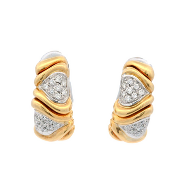 Marina B Chevron Clip on Earrings with Diamonds in 18K Yellow and White Gold