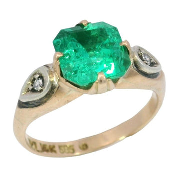 Victorian Emerald Engagement Ring 2.22ct Columbian F1 GIA Ring 14K