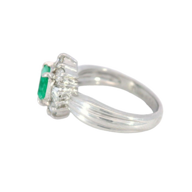 Vintage Classic Platinum Emerald and Diamond Cluster Ring 1.07ctw