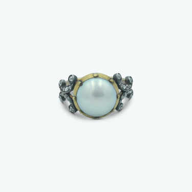 Rare Georgian Certified Natural Saltwater Pearl and Diamond Ring