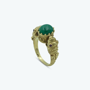 Vintage Ilias Lalaounis Emerald & Ruby Double Snake Figural Ring in 18K Gold