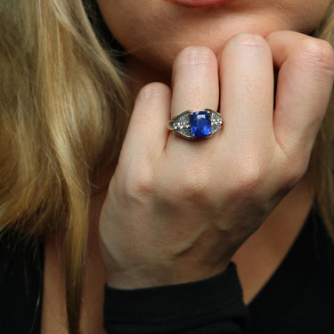 Estate Sapphire Diamond Cocktail Ring Royal Blue GIA Certified 6.03ctw
