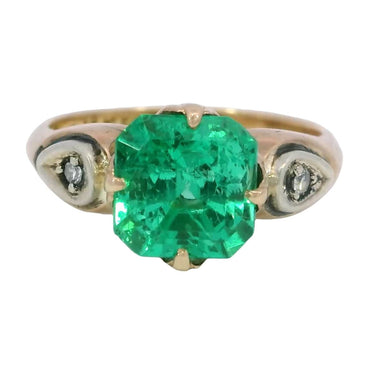 Victorian Emerald Engagement Ring 2.22ct Columbian F1 GIA Ring 14K