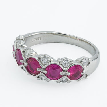 Modern Platinum Ruby and Diamond Band Stackable Ring