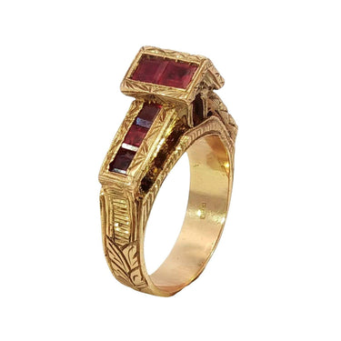 Nardi 18K Gold Ruby Ring Rialto Bridge Yellow Gold ~1.12ctw Rubies Size 5.5