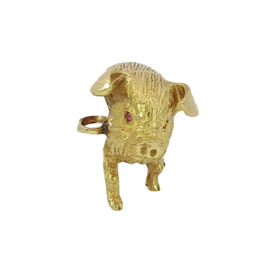 Vintage 18K Pig Pendant Diamond Yellow Gold