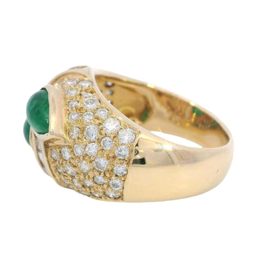 Estate 18K Pave Diamond Cocktail Ring Emerald Cabochon 18k Yellow Gold ~3.81ctw
