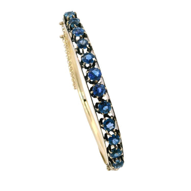 Victorian Yogo Montana Blue Sapphire Bangle Bracelet 14K Gold ~4.6ctw