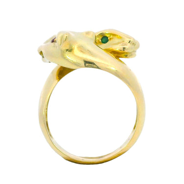Vintage 18K Panther Ring Emerald Ruby Eyes Yellow Gold Size 6.5