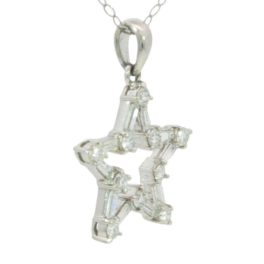 Platinum Diamond Star Pendant 18K Necklace Baguette-cut & Round Diamonds ~.75ctw