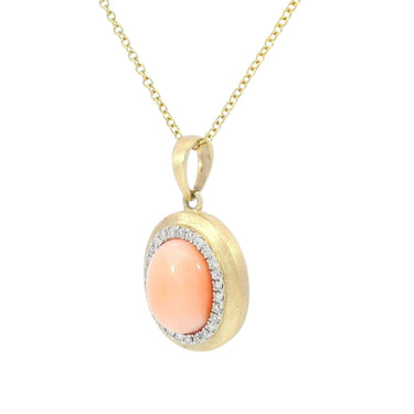Effy 14K Diamond Coral Pendant Yellow gold 18" ~2.38ctw