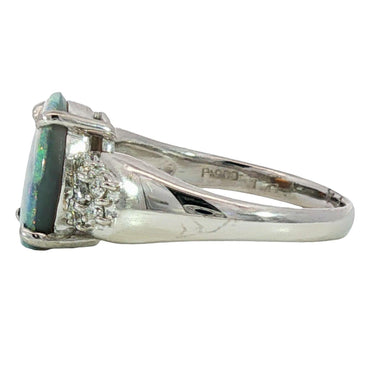Estate Black Opal Ring Platinum Diamond Accents Size 5.5 ~1.61ctw