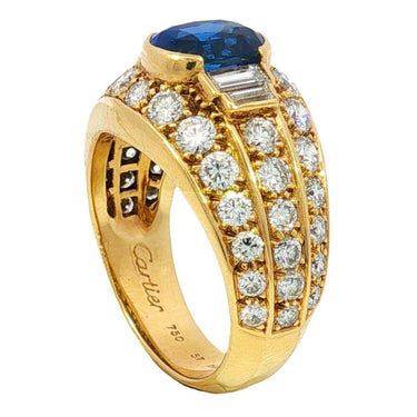 Cartier No Heat Sapphire Diamond Ring Royal Blue 18K Yellow Gold ~5.71ctw