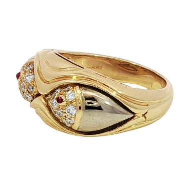 Bulgari Naturalia Diamond Ring 18K Tri Color Gold Ruby Eyes Size 6.25
