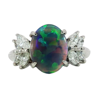 Estate Platinum Black Opal Diamond Ring ~2.7ctw Natural Opal