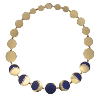 Estate 18K Moon Necklace by Pamela Love 'Moon Phase' Lapis Diamonds Yellow Gold
